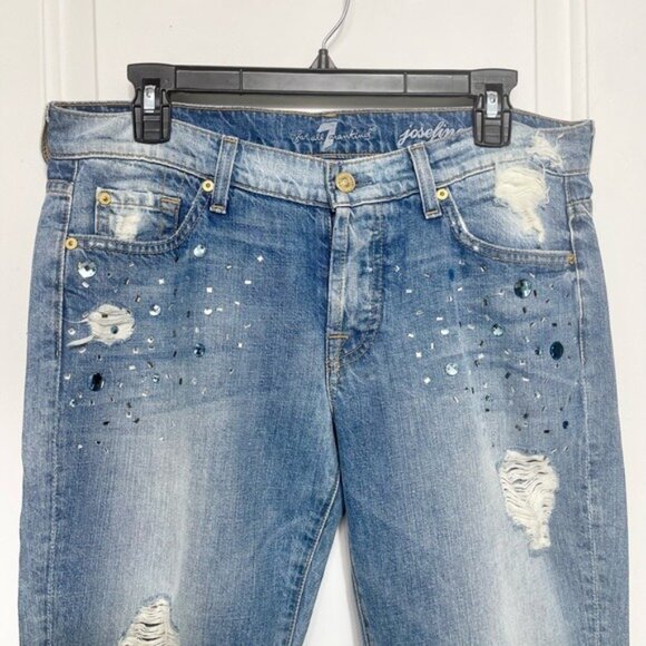 New 7FAM Josefina Jewel Skinny Boyfriend Jeans in Blue Size 28 - Picture 2 of 14